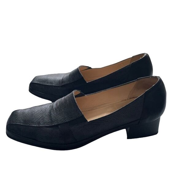 𝅺davos Gomma Italy Black Leather Lizard Print Pumps - Picture 2 of 11